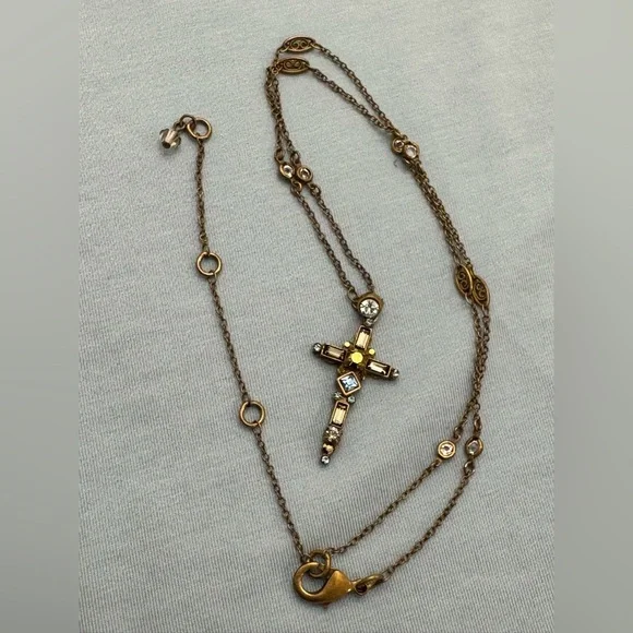 Sorrelli Antique-Gold Tone and Multicolored Crystal Cross Stations Necklace - Picture 2 of 9